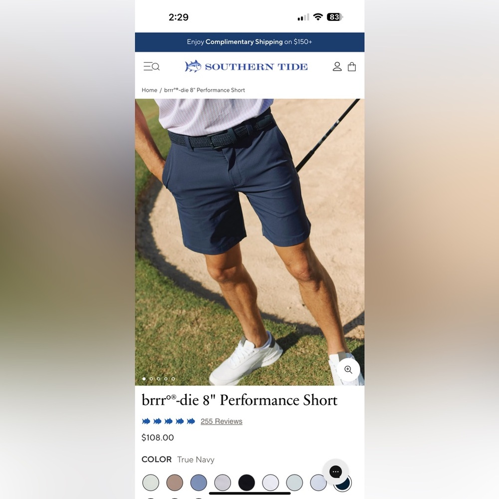 Southern Tide True Navy Performance Shorts